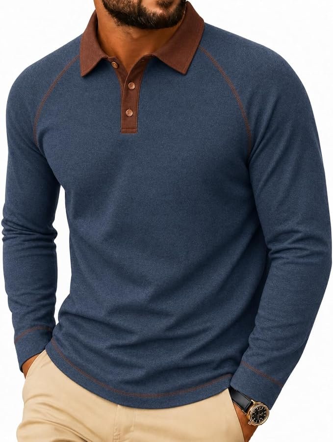 Men's Long Sleeve Polo Shirt - Navy - Image 2