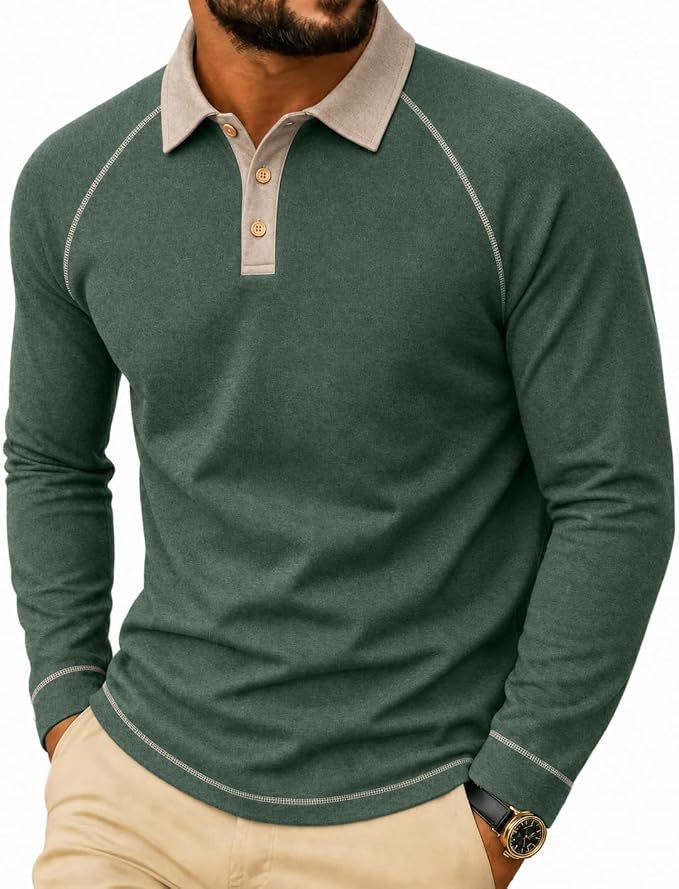 Men's Long Sleeve Polo Shirt - Navy - Image 3