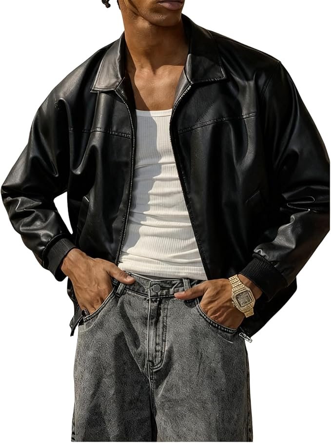 Men's Leather Jacket - Black - Image 3