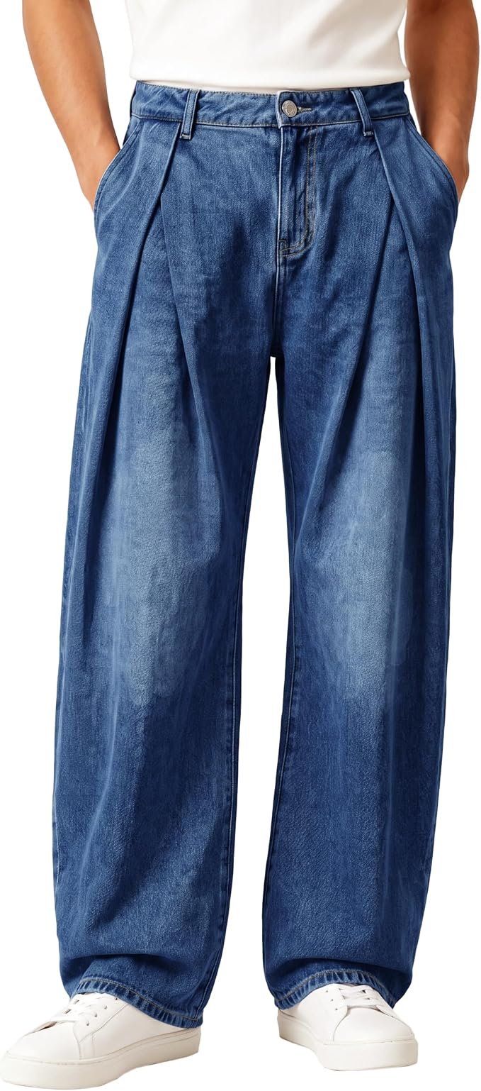 Men's Wide Leg Jeans - Navy - Image 5