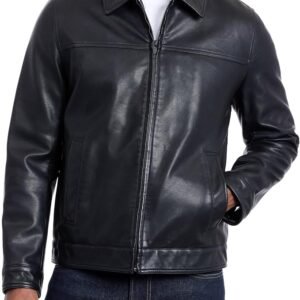 Men's Leather Jacket - Navy